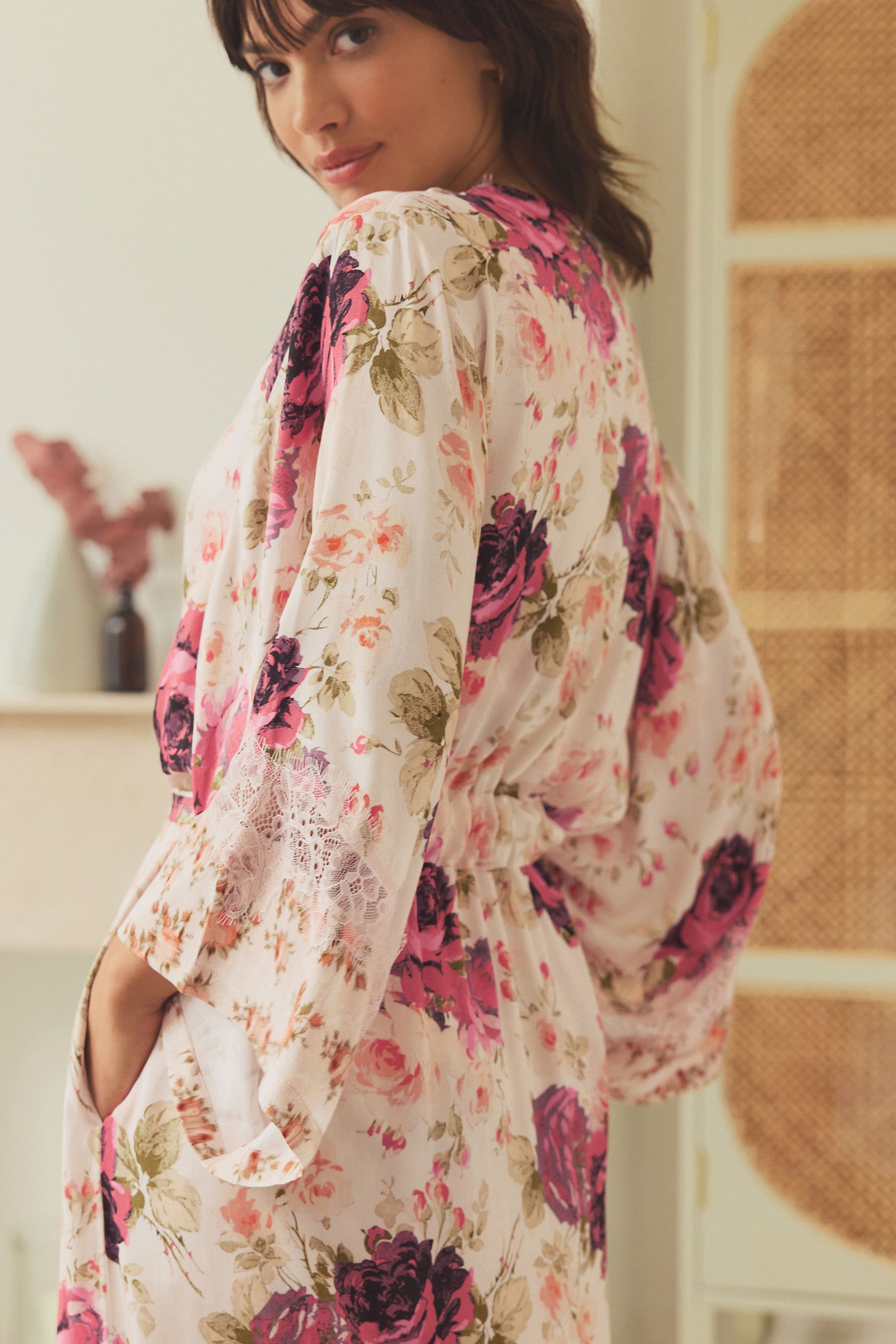 Buy Pink Roses Viscose Lace Dressing Gown from the Next UK online shop