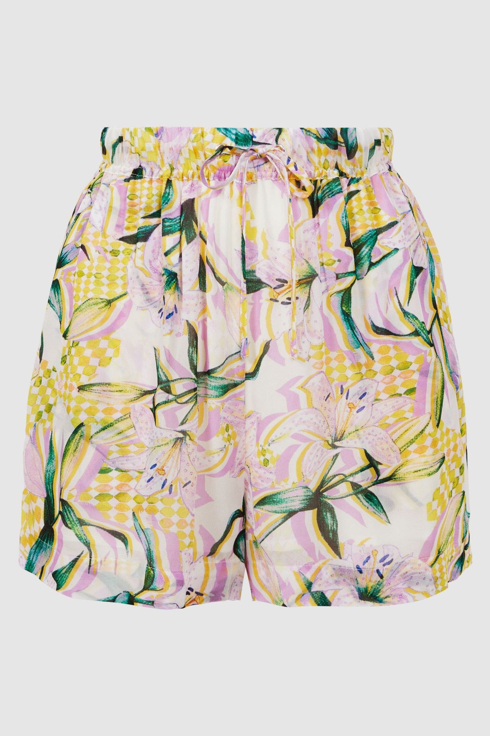 Reiss Yellow Print Anja Floral Print Drawstring Shorts - Image 2 of 4