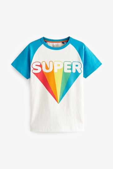 Little Bird by Jools Oliver Ecru/Aqua Short Sleeve Raglan Colourful T-Shirt