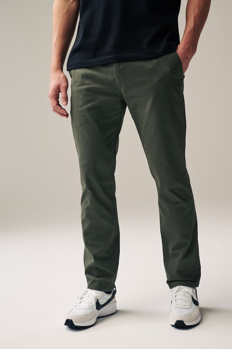 Khaki Green Slim Fit Stretch Chinos Trousers - Image 1 of 7