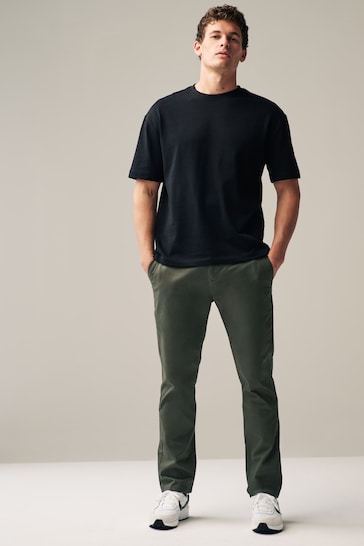 Khaki Green Slim Fit Stretch Chinos Trousers