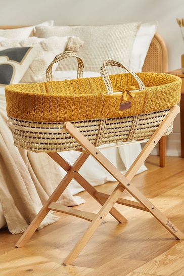 The Little Green Sheep Honey Gold Knitted Moses Basket and Mattress
