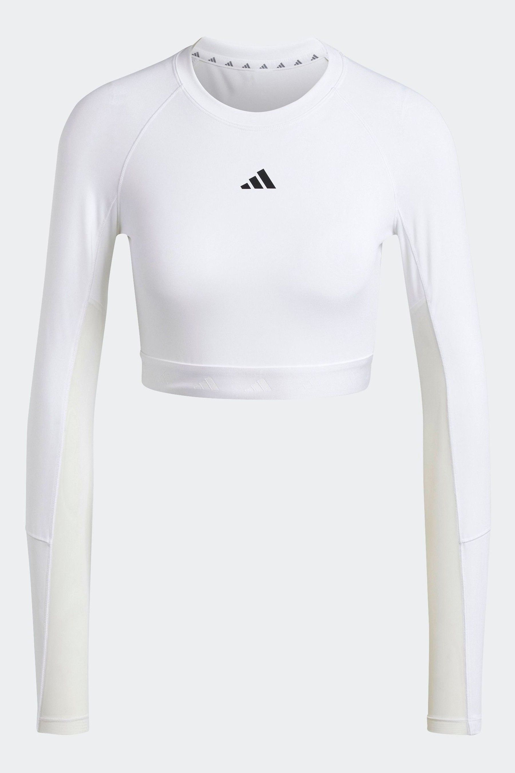 Adidas white long sleeve crop top hot sale