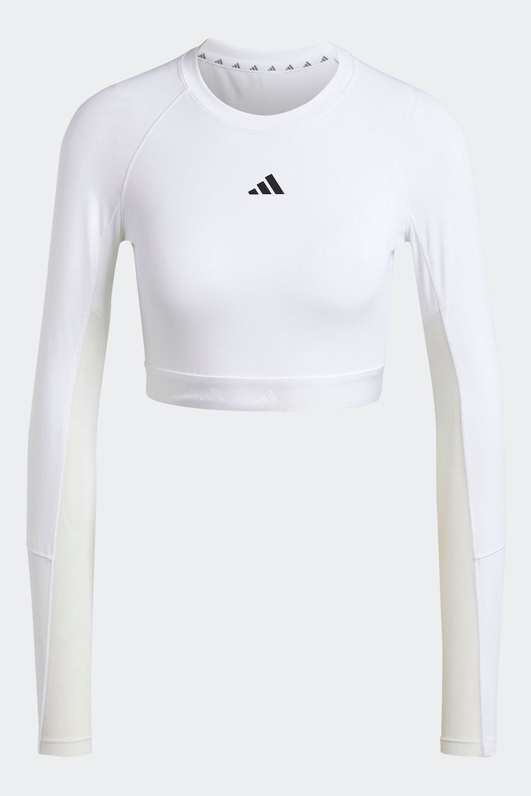 adidas White Hyperglam Training Crop Long Sleeve Top - Image 5 of 5