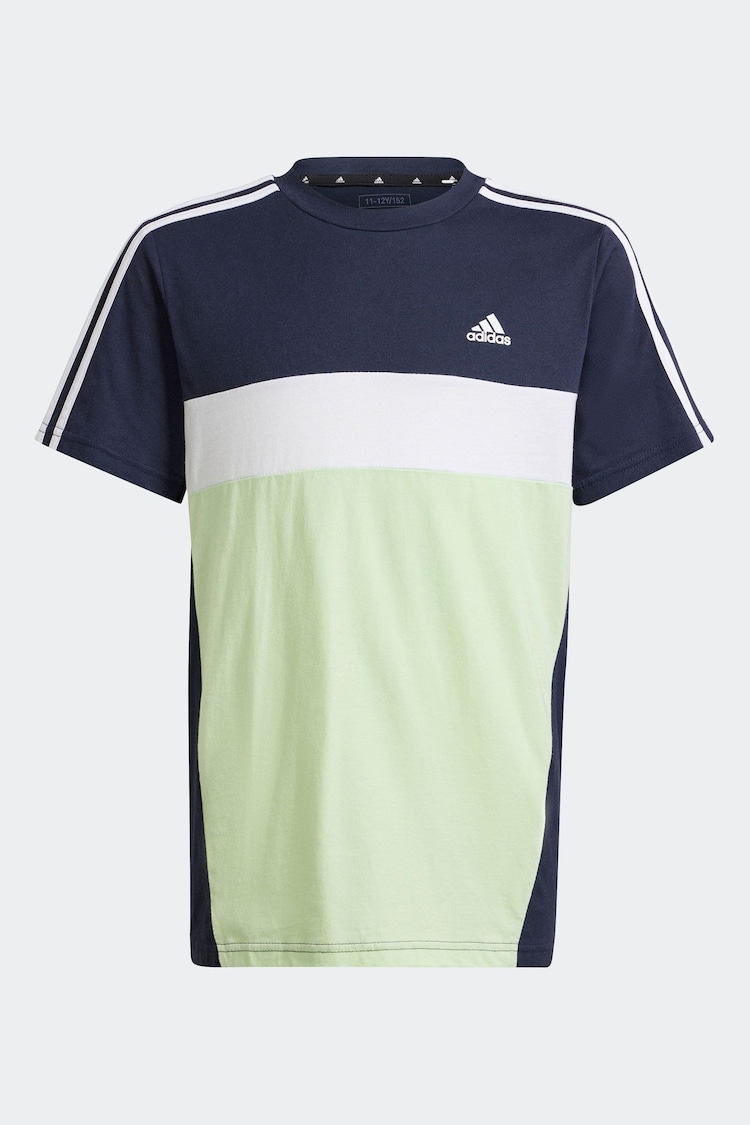 adidas Navy/Green Kids Sportswear Tiberio 3-Stripes Colourblock 100% Cotton T-Shirt - Image 2 of 6