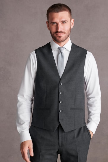 Charcoal Grey Slim Fit Signature Tollegno Suit: Waistcoat