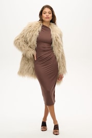 Superdry Chocolate Brown Long Sleeve Ruched Midi Dress - Image 3 of 6