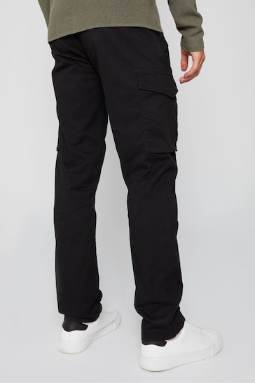 Threadbare Black Cotton Cargo Trousers With Stretch