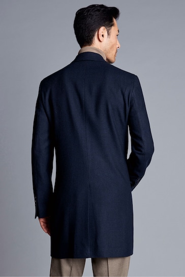 Charles Tyrwhitt Blue Prince Of Wales Wool Overcoat