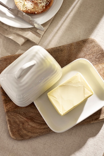 White Malvern Embossed Butter Dish