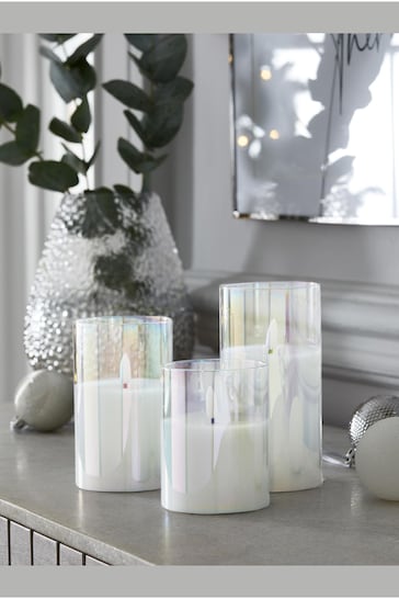 Set of 3 Iridescent Iridescent Glass LED Candles