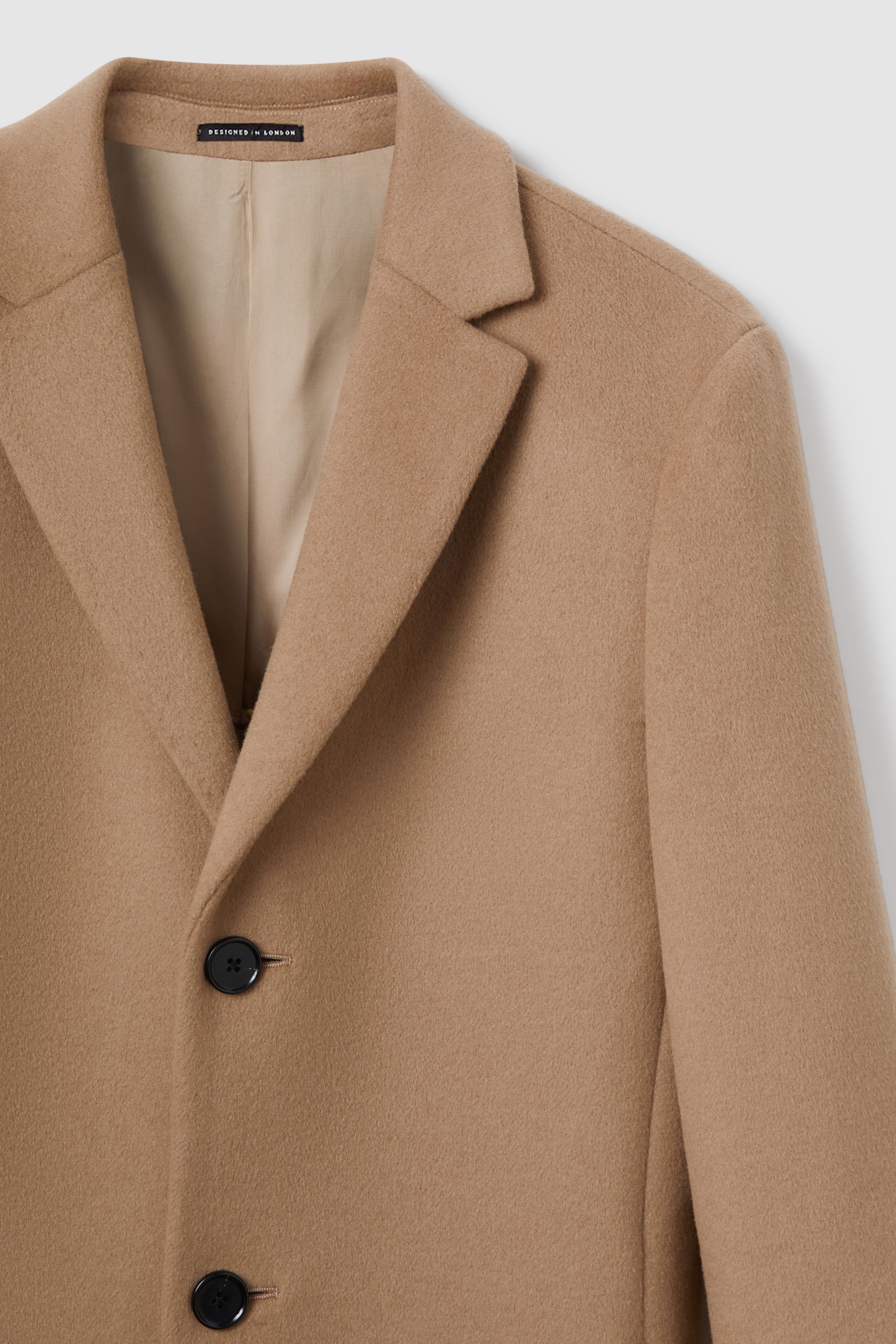 Reiss Camel Gable Wool Blend Single Breasted Epsom Overcoat