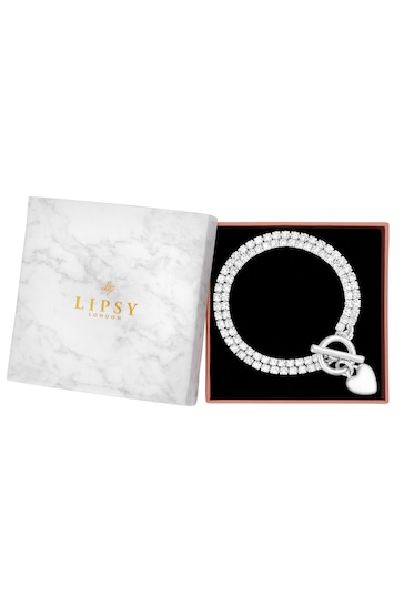 Lipsy Jewellery Silver Tone Cupchain Heart T Bar Bracelet - Gift Boxed