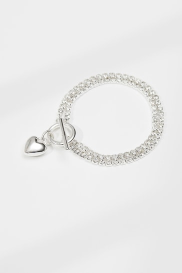 Lipsy Jewellery Silver Tone Cupchain Heart T Bar Bracelet - Gift Boxed