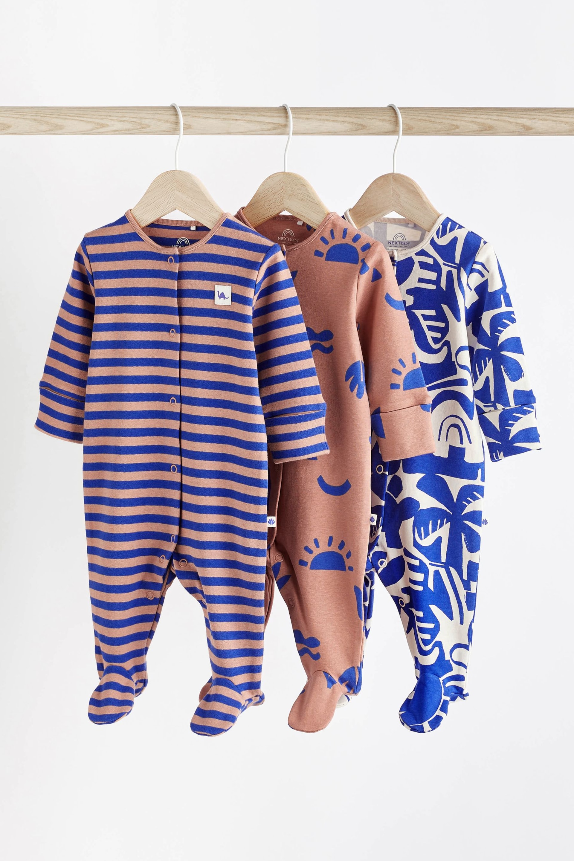 Cobalt Blue Dino Baby Sleepsuits 3 Pack (0mths-3yrs) - Image 1 of 9