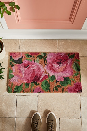 Pink Rose Print Doormat