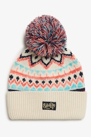 Superdry Island Ecru Multi 100% Cotton Pattern Knitted Beanie Hat - Image 1 of 4