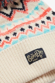 Superdry Island Ecru Multi 100% Cotton Pattern Knitted Beanie Hat - Image 2 of 4