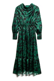 Superdry Sketch Floral Teal Maxi Cowl Neck Jacquard Dress - Image 3 of 4