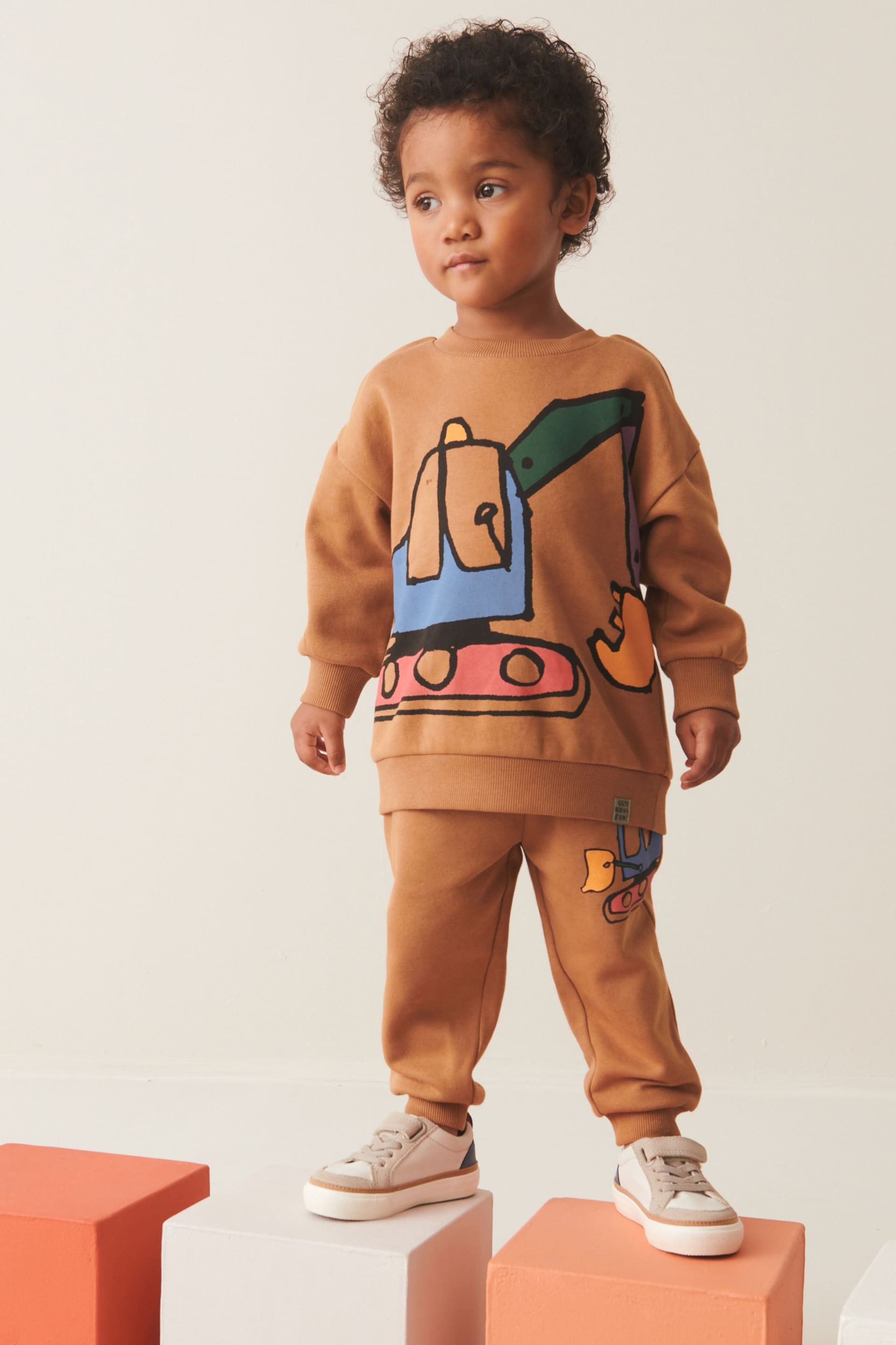 Tan Brown Digger Character Sweatshirt and Jogger Set (3mths-7yrs) - Image 1 of 7