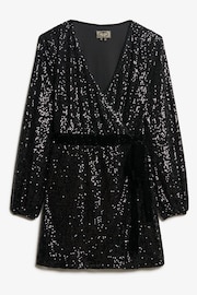 Superdry Black Sequin Sequin Velvet Wrap Mini Dress - Image 4 of 5