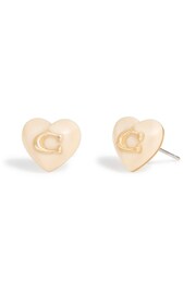 COACH Gold Tone Signature Heart Stud Earrings - Image 1 of 2