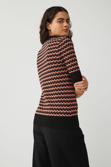 Fred Perry Womens Coral Pink Jacquard Knitted Jumper
