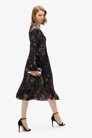 Superdry Alpine Lake Black Flare Sleeve Jacquard Midi Dress - Image 3 of 6