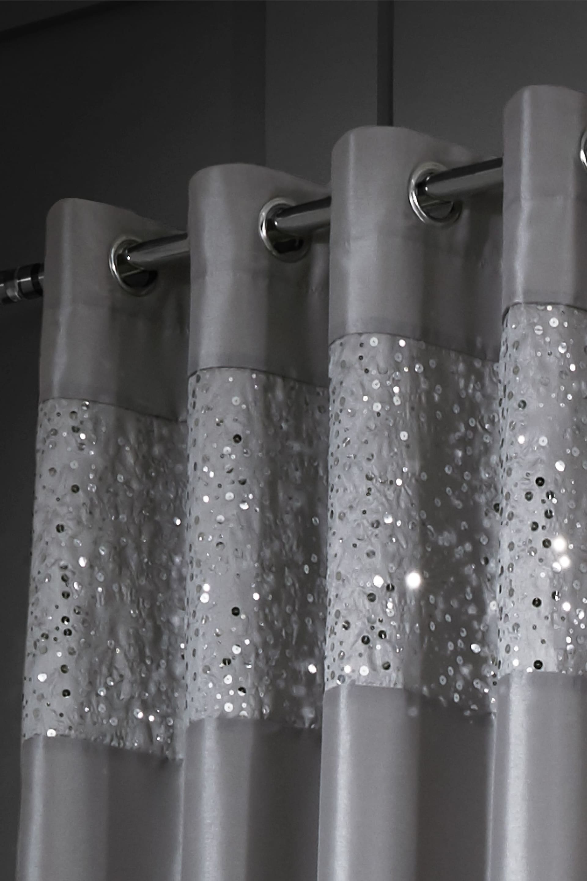 Catherine Lansfield Grey Glitzy Sequin Eyelet Lined Curtains - Image 2 of 4