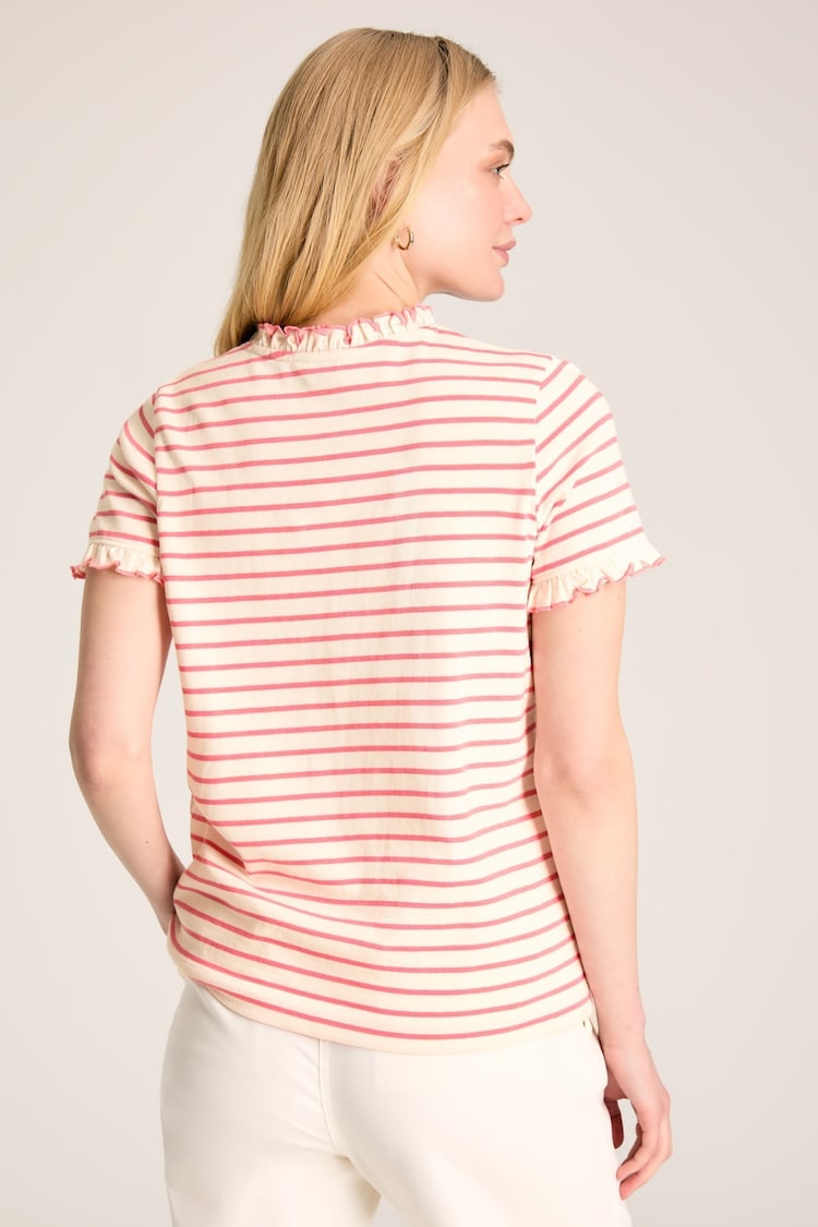 Joules Daisy Pink/Cream Short Sleeve Frilled Neck Top - Image 2 of 7