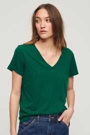 Superdry Green Slub Embroidered V-Neck T-Shirt - Image 1 of 3