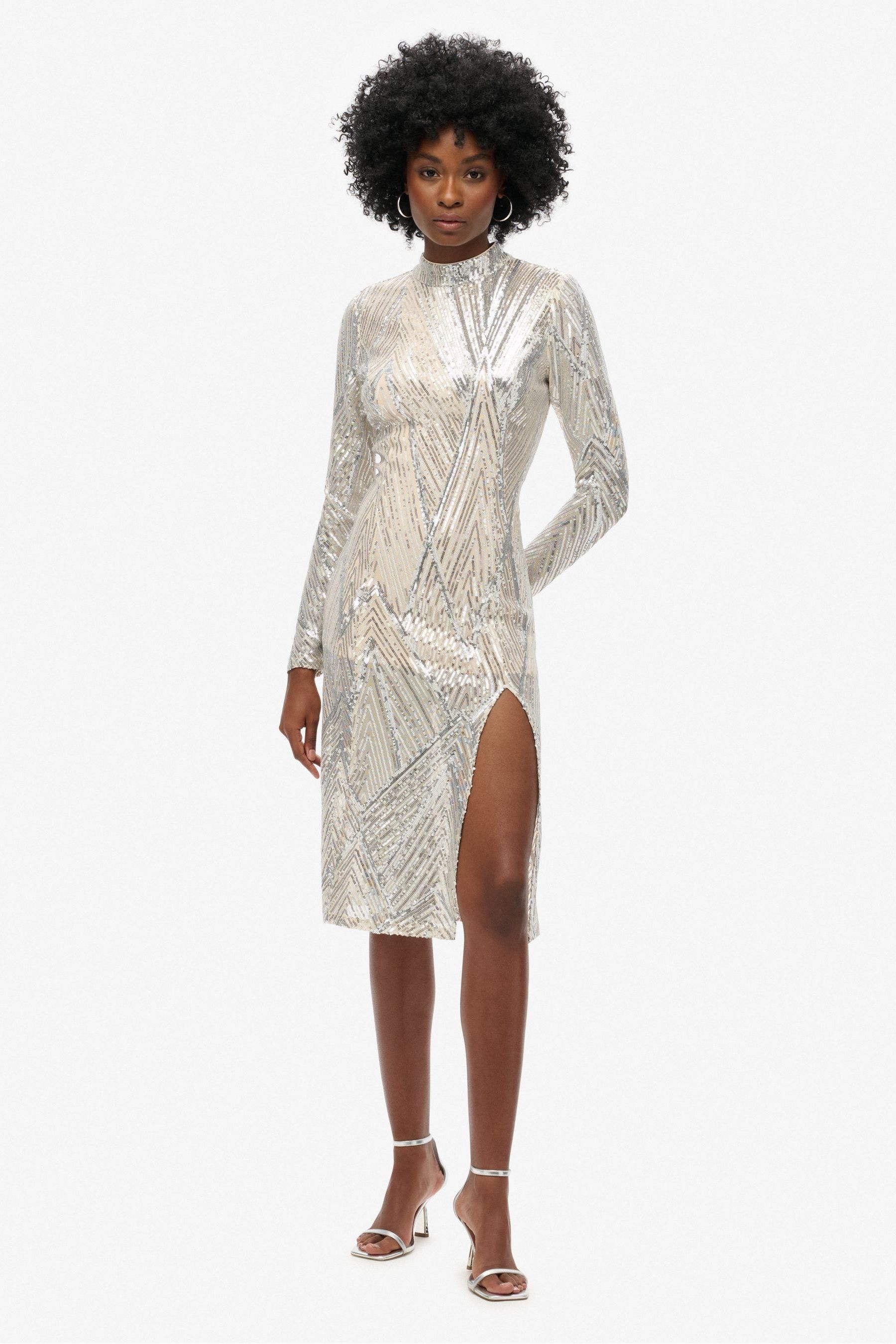 Midi long sleeve sequin dress top