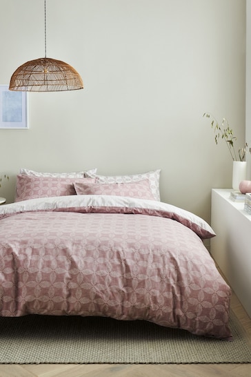 2 Pack Pink Tile Reversible Duvet Cover and Pillowcase Set
