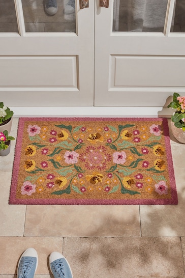 Pink Floral Border Doormat
