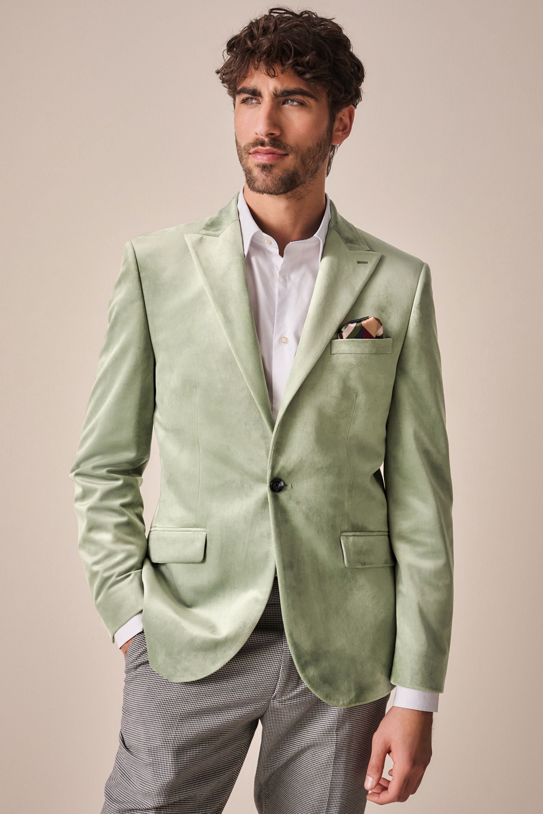 Buy Green Slim Fit Self Lapel Velvet Blazer from the Next UK online shop