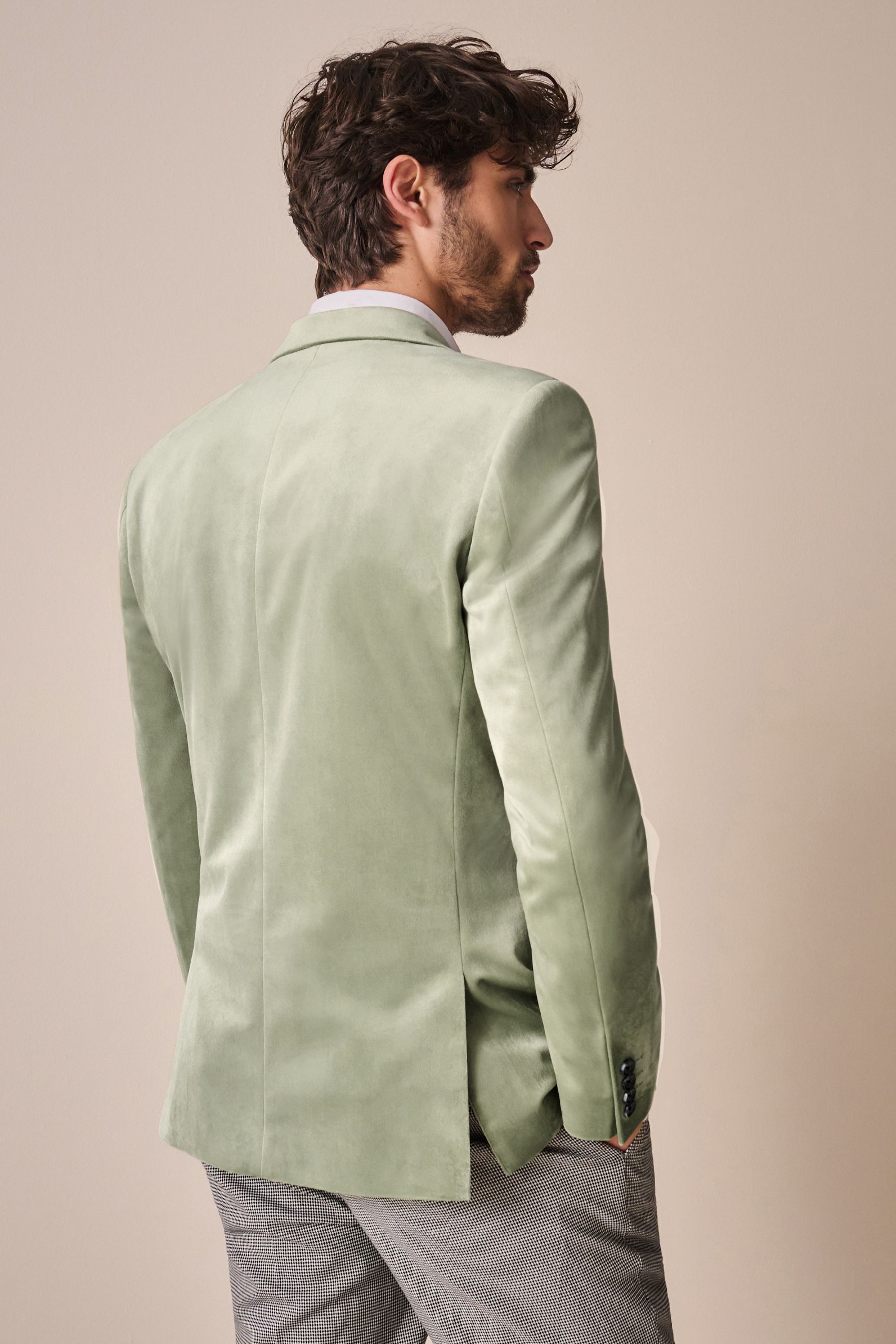 Buy Green Slim Fit Self Lapel Velvet Blazer from the Next UK online shop