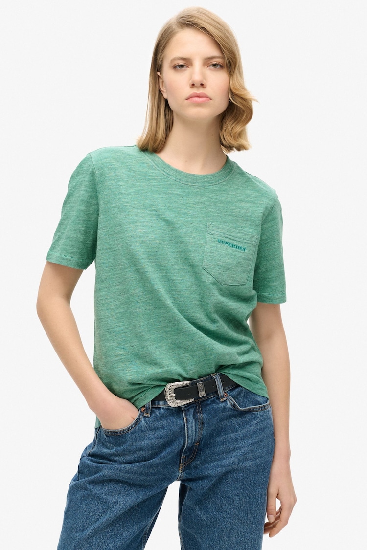 Superdry Marine Green 100% Cotton Essential Logo Overdyed T-Shirt - Image 1 of 5