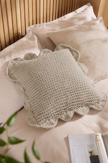 Natural 50 x 50cm Knitted Scallop Cushion