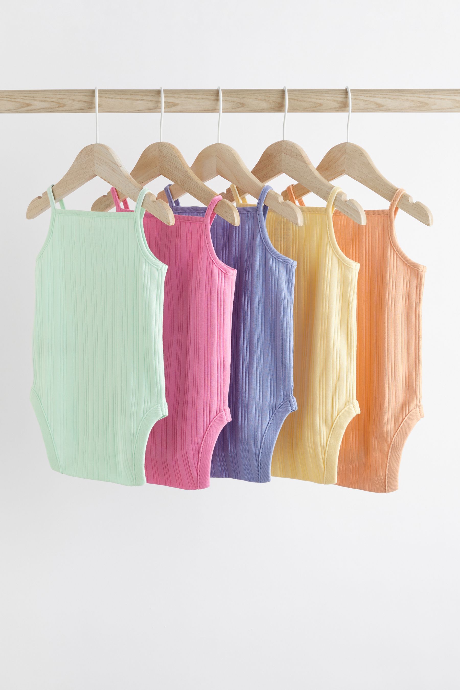 Buy Multi Bright Baby 5 Pack Strappy Vest 100 Cotton Bodysuits from the Next UK online shop