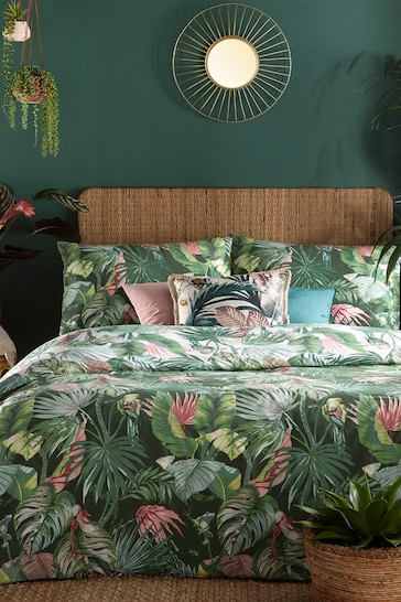 furn. Jade Green Amazonia Rainforest Reversible Duvet Cover and Pillowcase Set