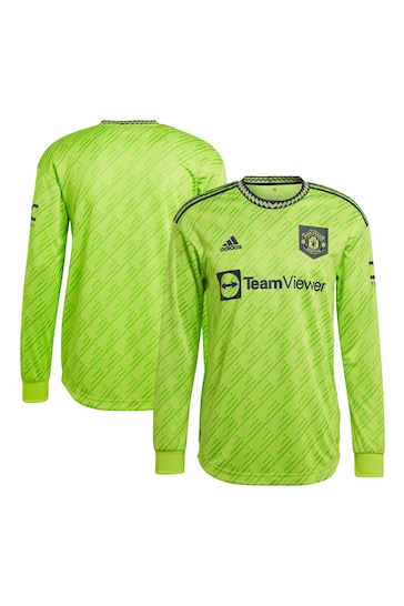 adidas Green Manchester United Third Authentic Shirt 2022-23 - Long Sleeve
