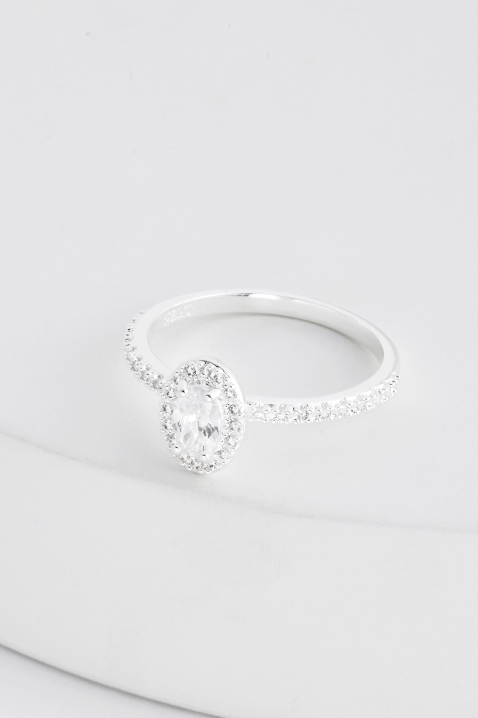 Sterling Silver Plated Oval Halo Sparkle Ring - Image 5 of 5