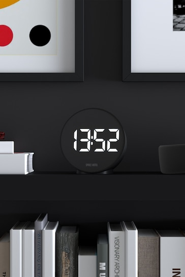 Space Hotel Black Contemporary Round Alarm Clock