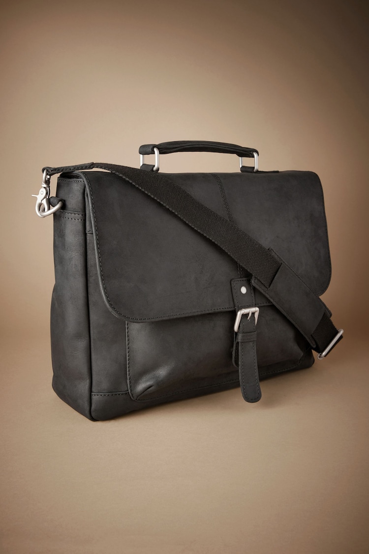 Buy Black Signature Oily Leather Briefcase from the Next UK online shop