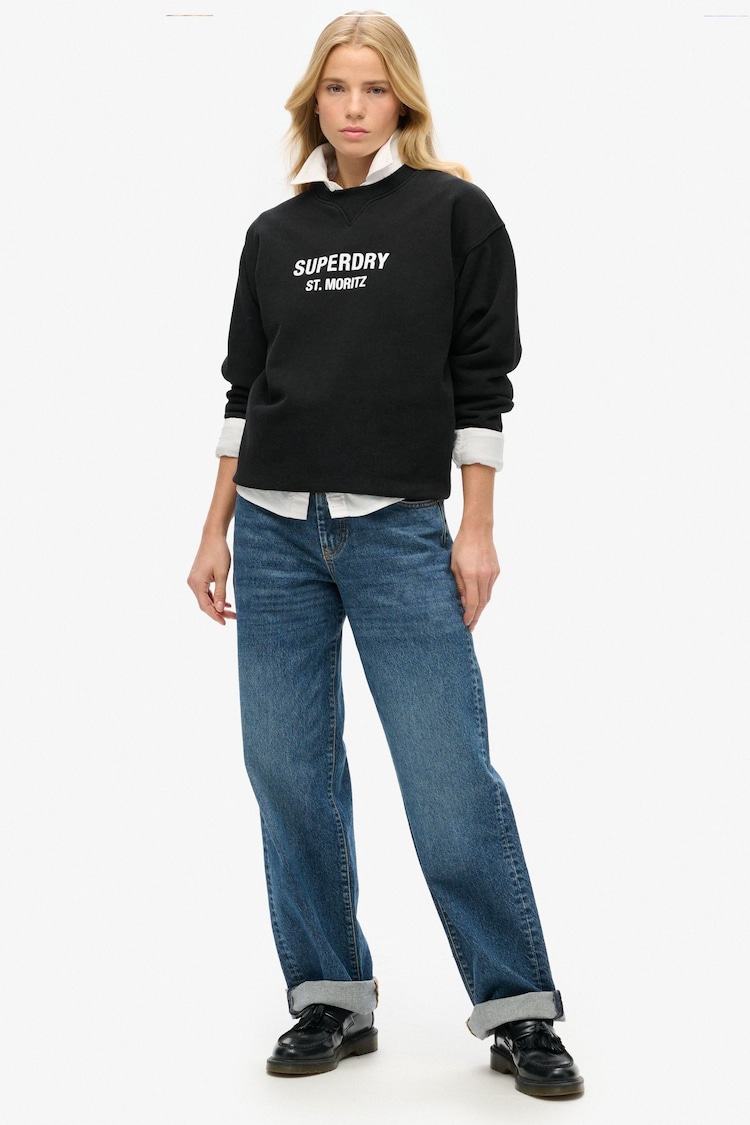 Superdry Black Sport Luxe Loose Crew Sweat Top - Image 2 of 4