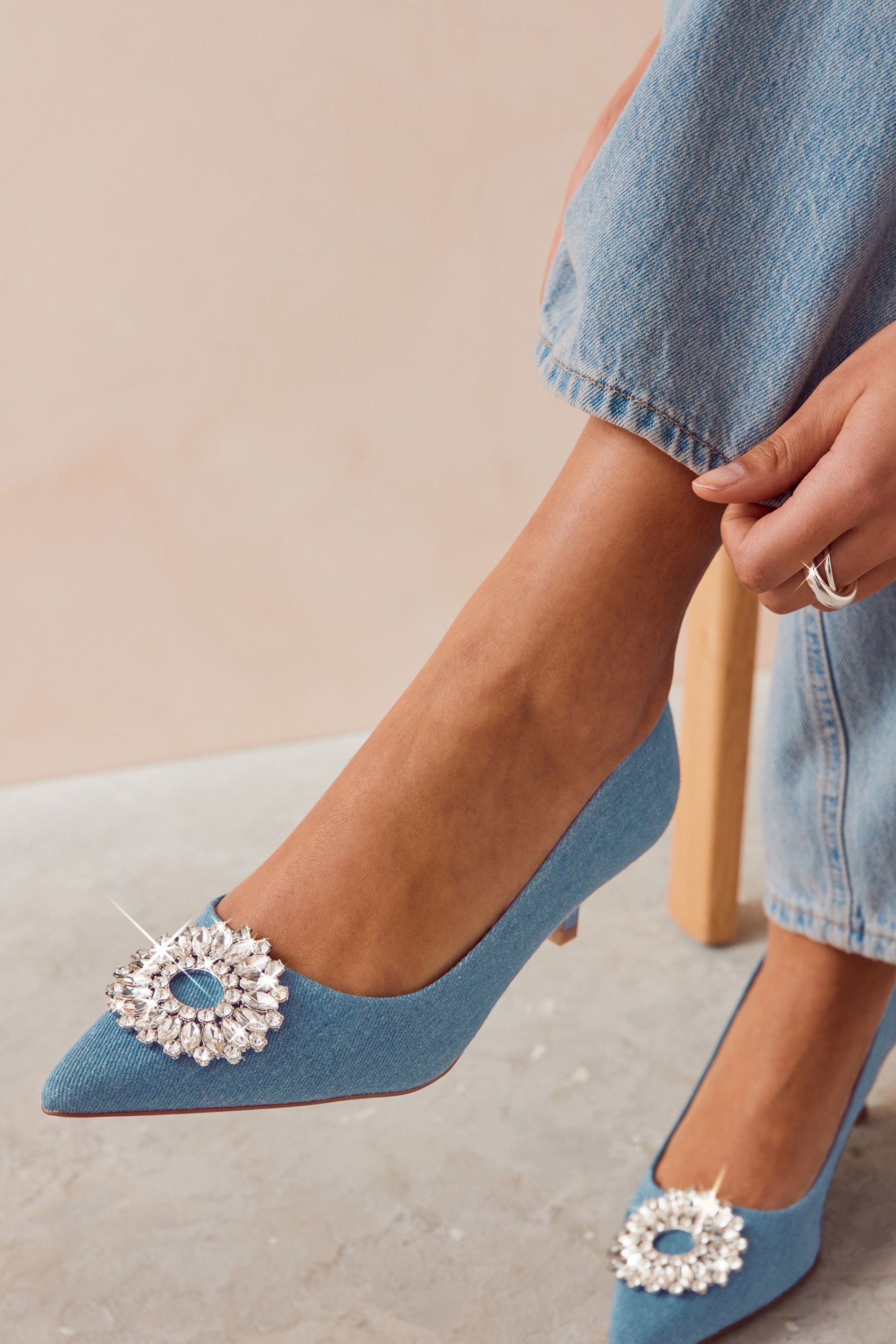 Denim Forever Comfort Jewel Trim Kitten Heels