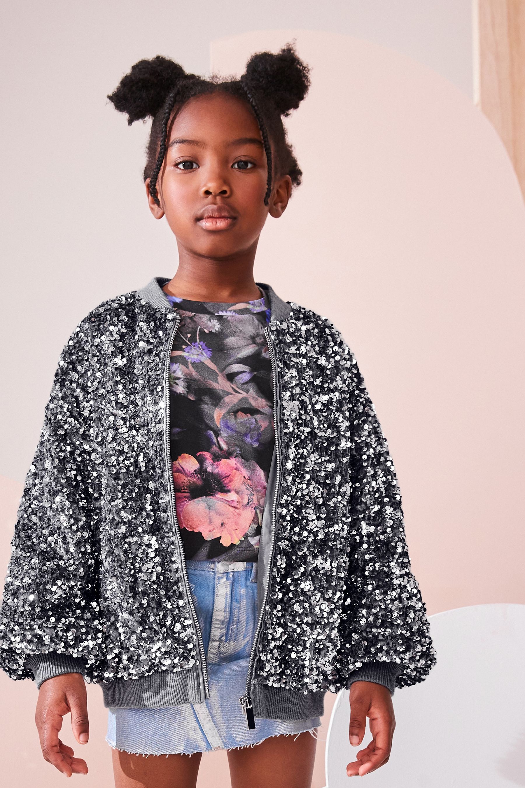 Silver sequin bomber jacket sale
