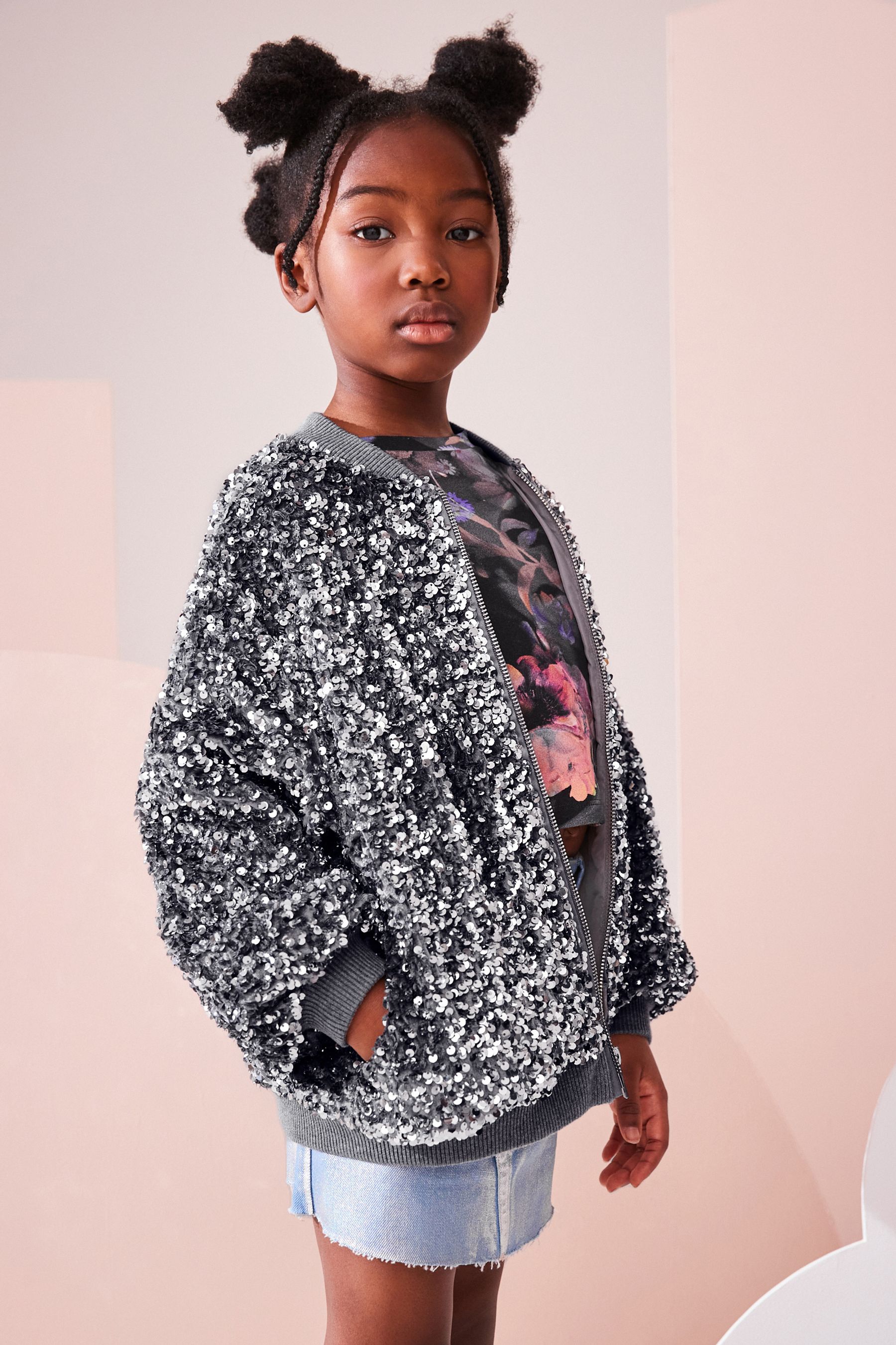 Buy Silver Sequin Bomber Jacket 3 16yrs from the Next UK online shop