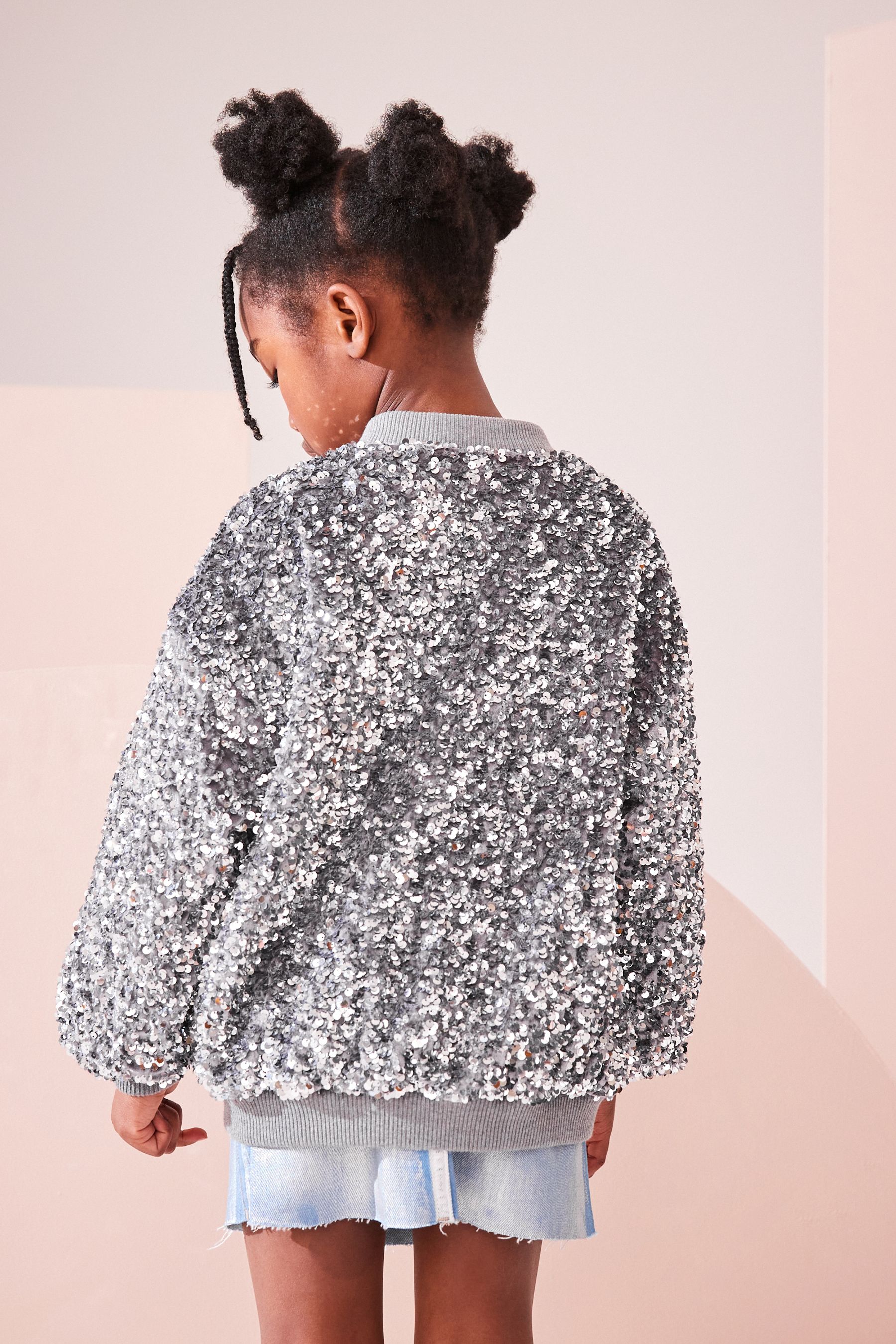 Silver sequin bomber jacket store