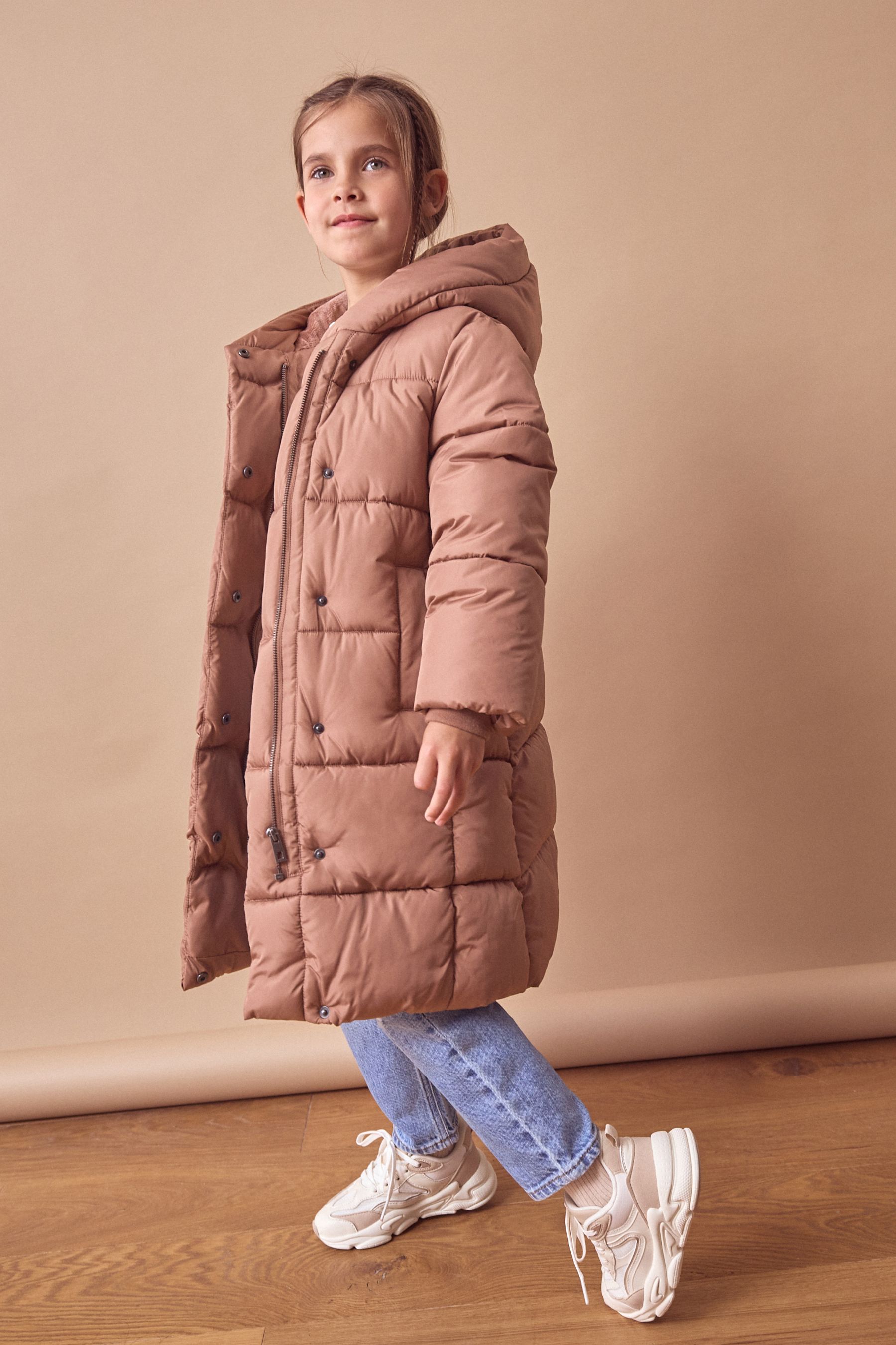 Pink long padded coat top